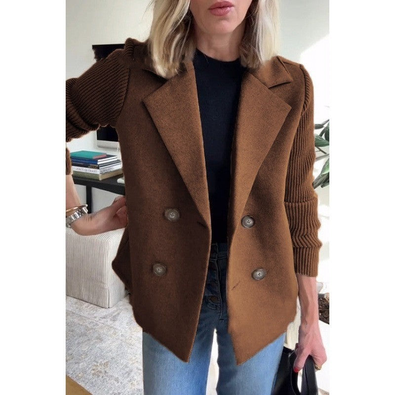 Women's Double Breasted Short Coat in Brown