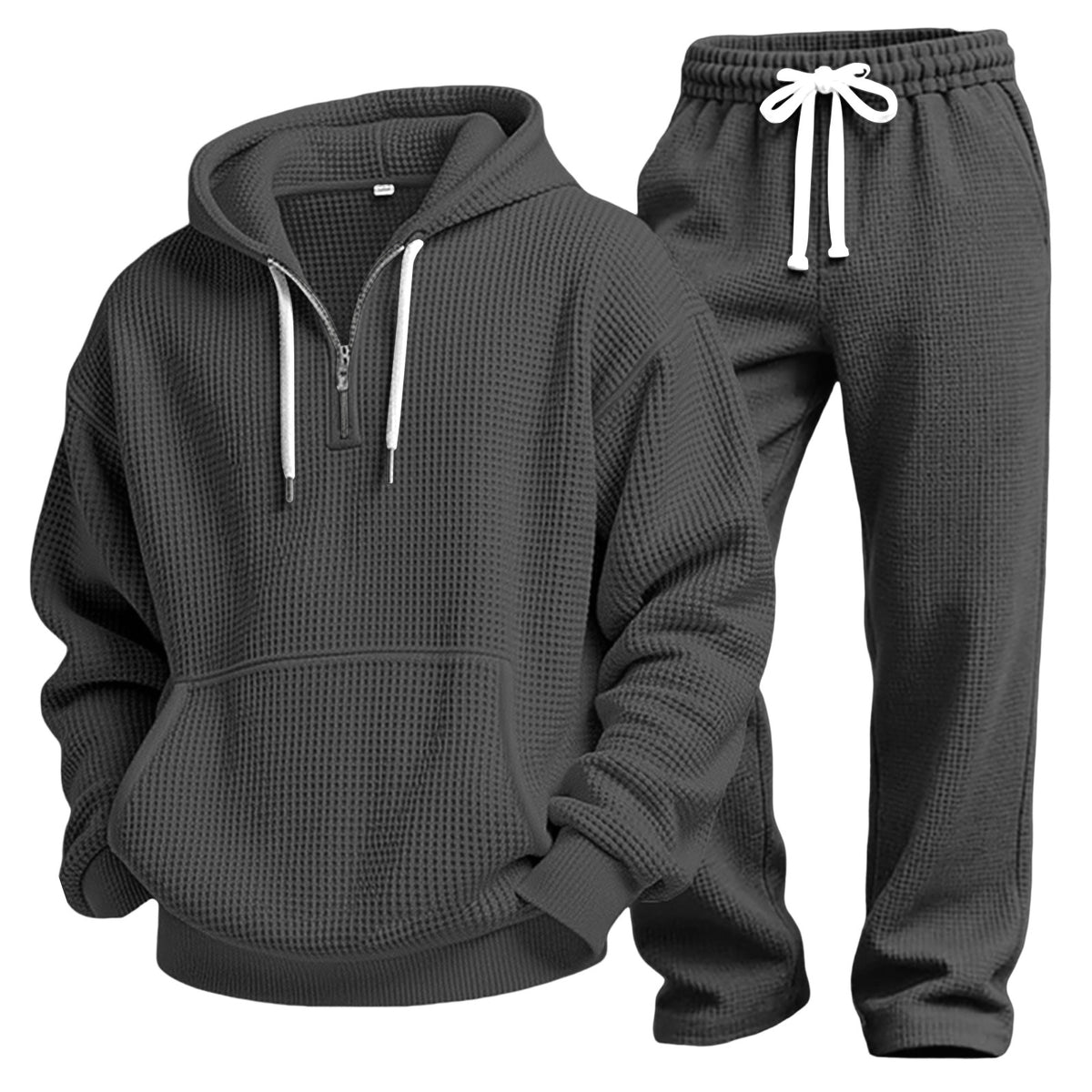 Men's Waffle Knit Hoodie and Joggers Set in Black