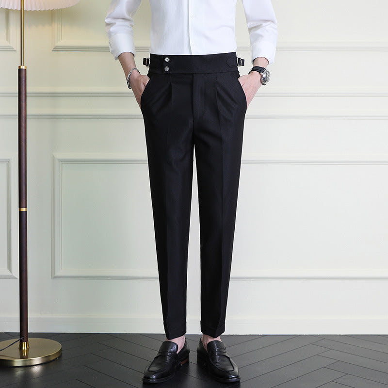 Men's Pleated Ankle Trousers in Black