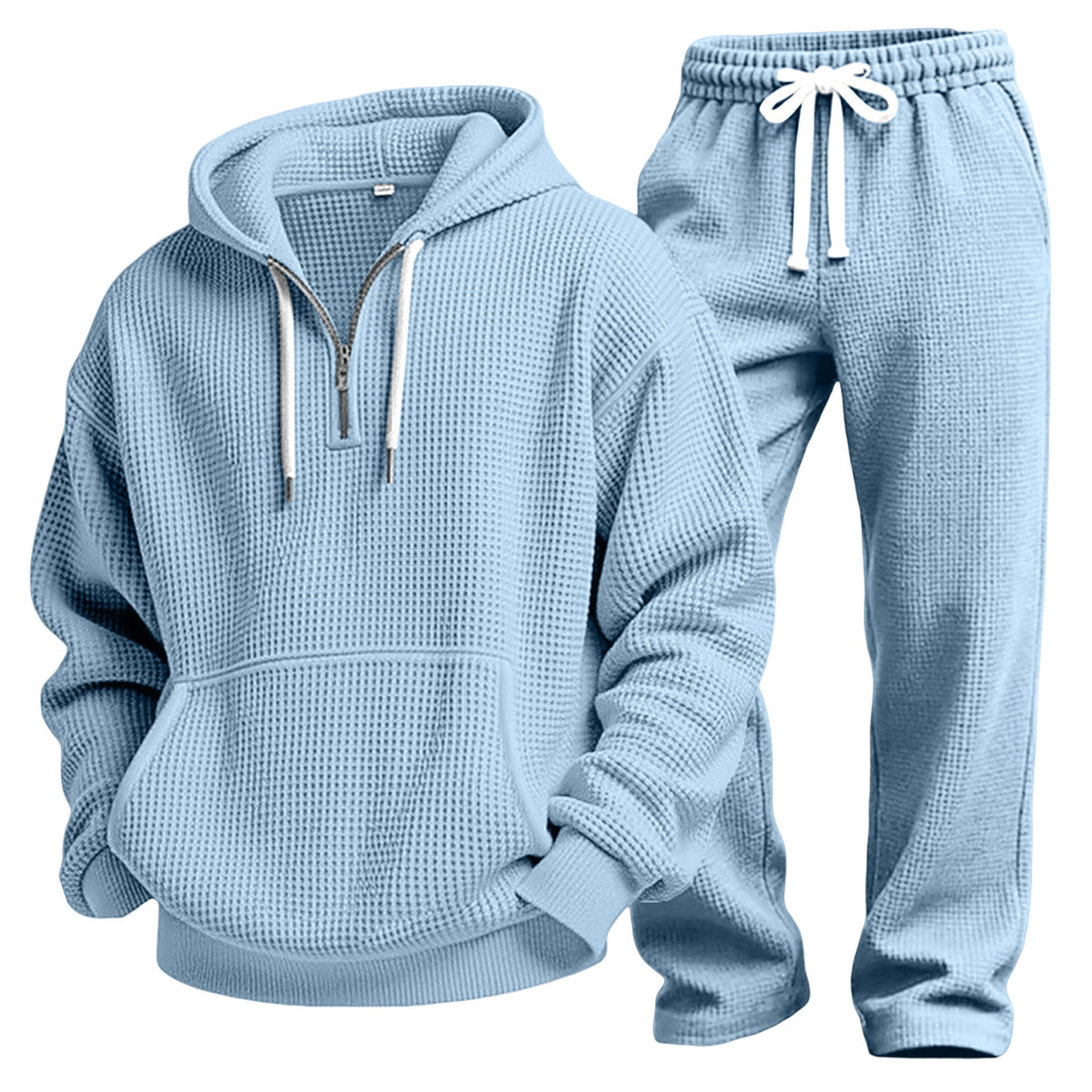 Men's Waffle Knit Hoodie and Joggers Set in Sky Blue