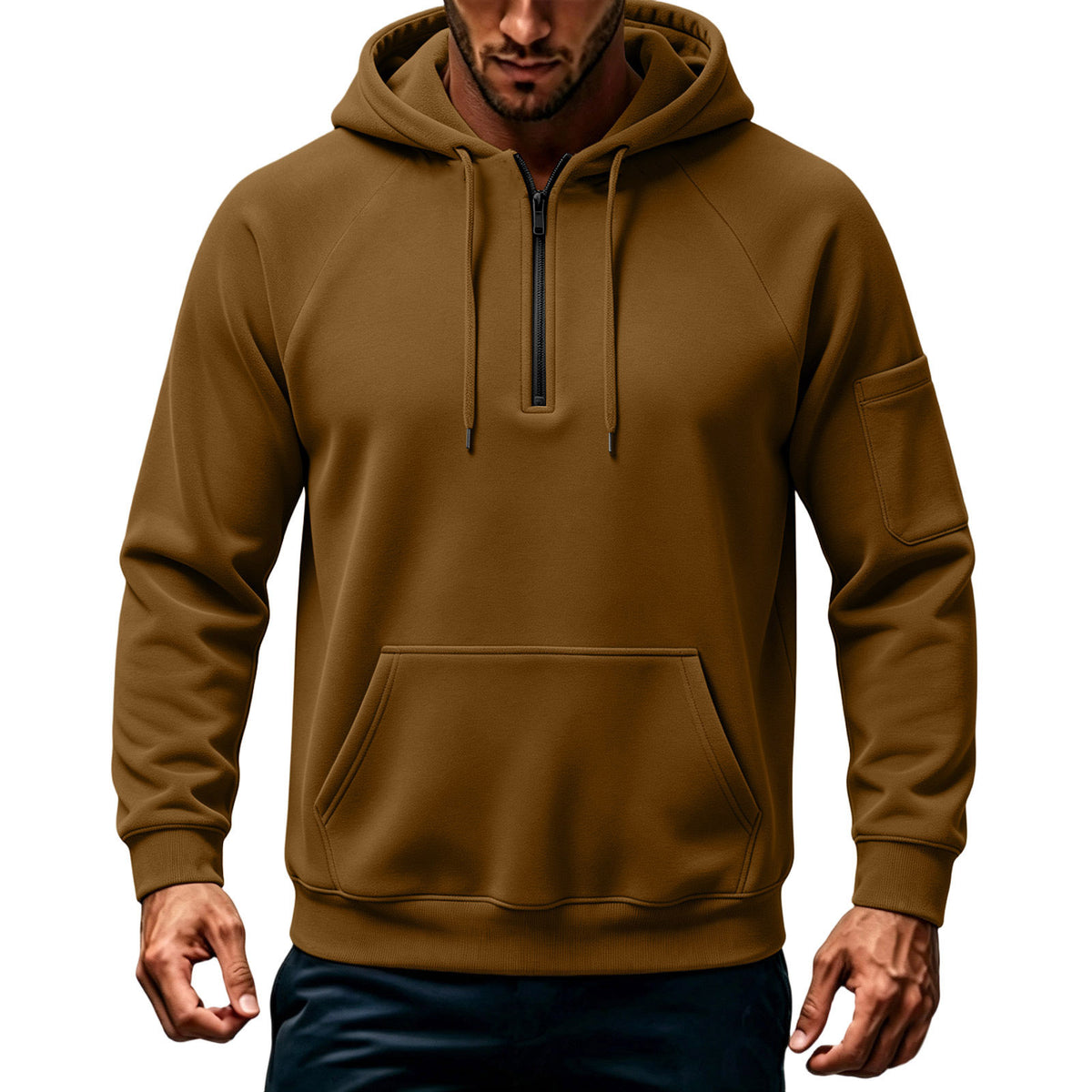 Men's Half-Zip Hoodie in Brown