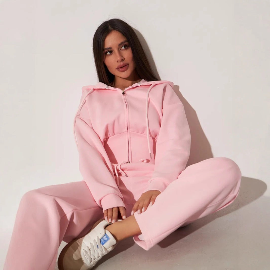 Women's Zip Hoodie and Trouser Set in Pink