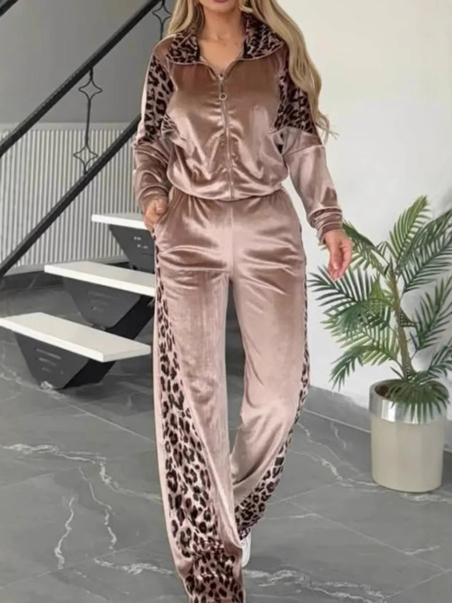 Women's Velour Tracksuit Set in Khaki