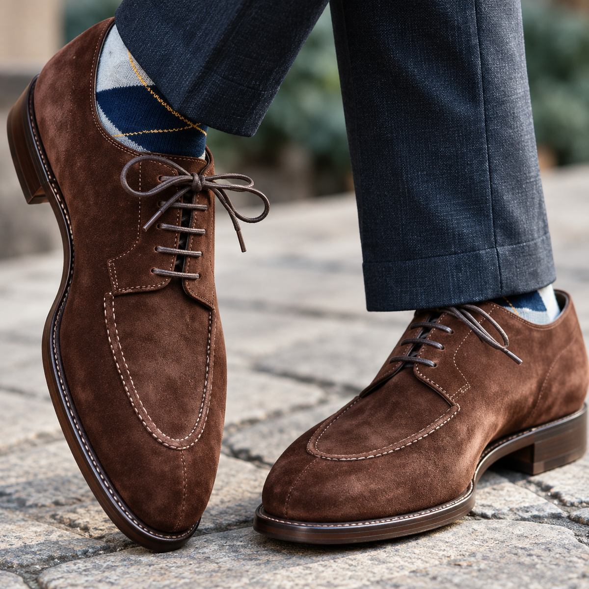 Men's Suede-Effect Derby Shoes | Lace-Up with Contrast Sole