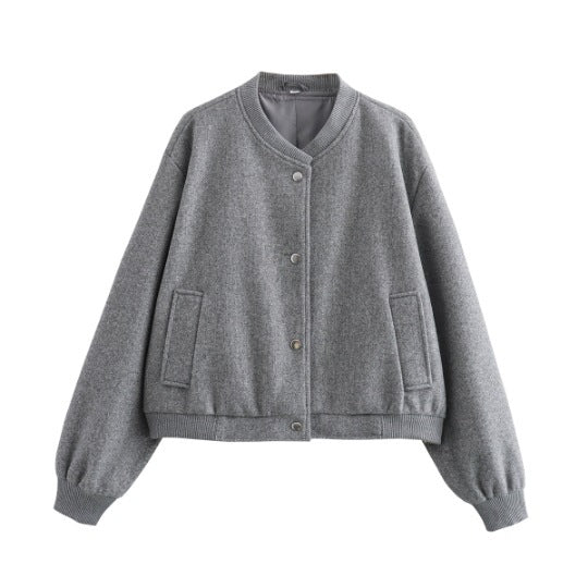 Women's Brushed Jersey Bomber Jacket in Dark Grey
