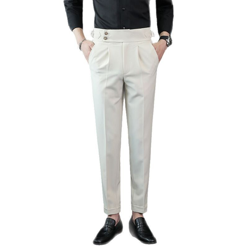 Men's Pleated Ankle Trousers in Beige