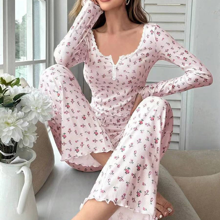 Women's Printed Pyjama Set in Pink Cherry