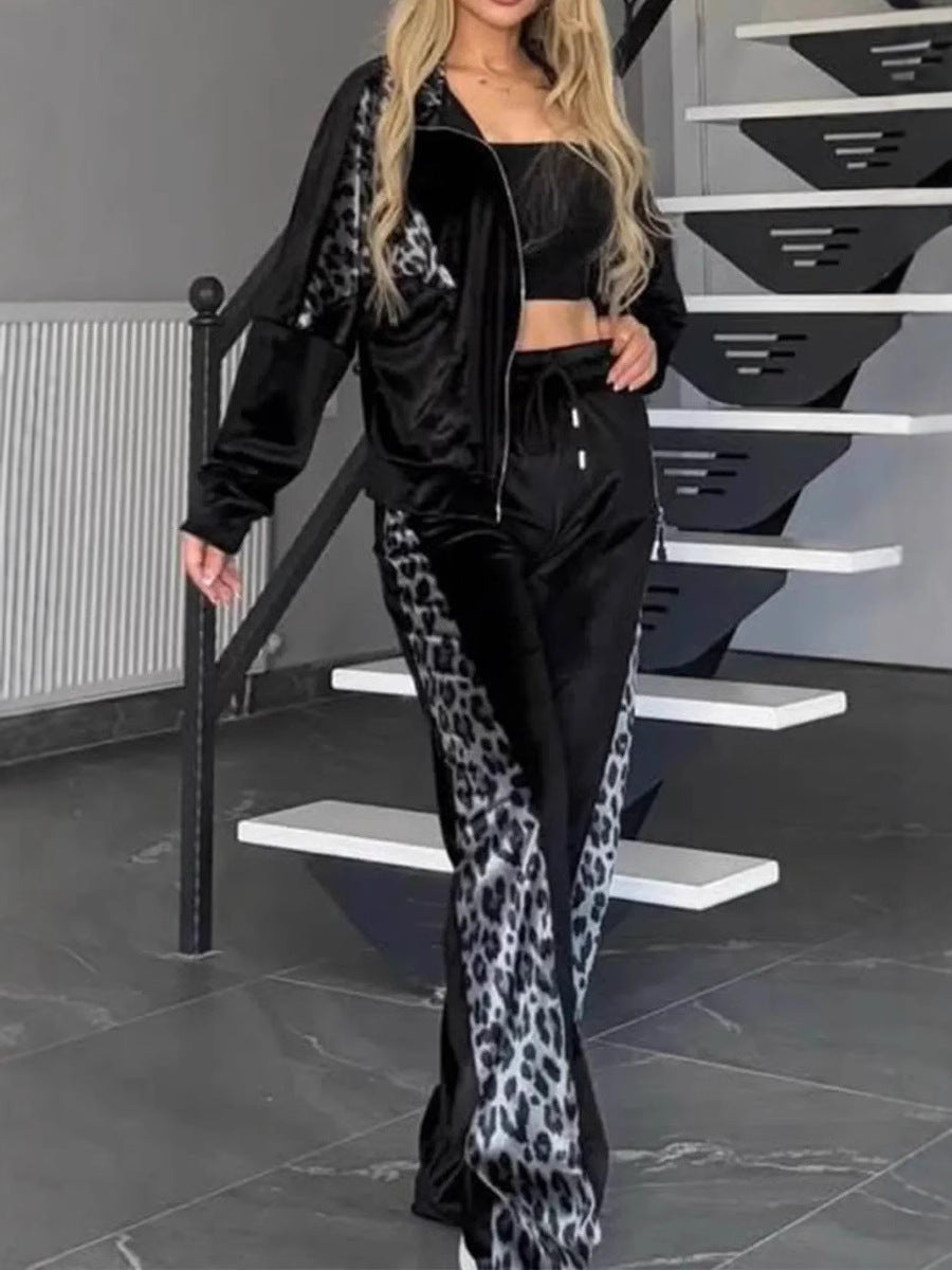 Women's Velour Tracksuit Set in Black