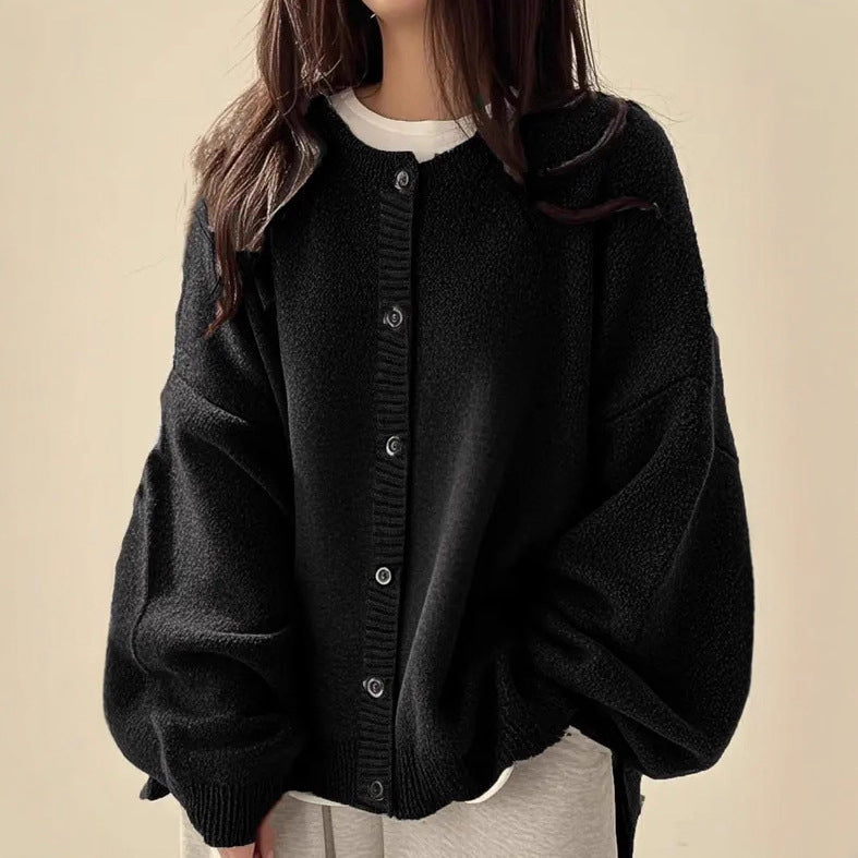 Women's Collared Button Cardigan in Black