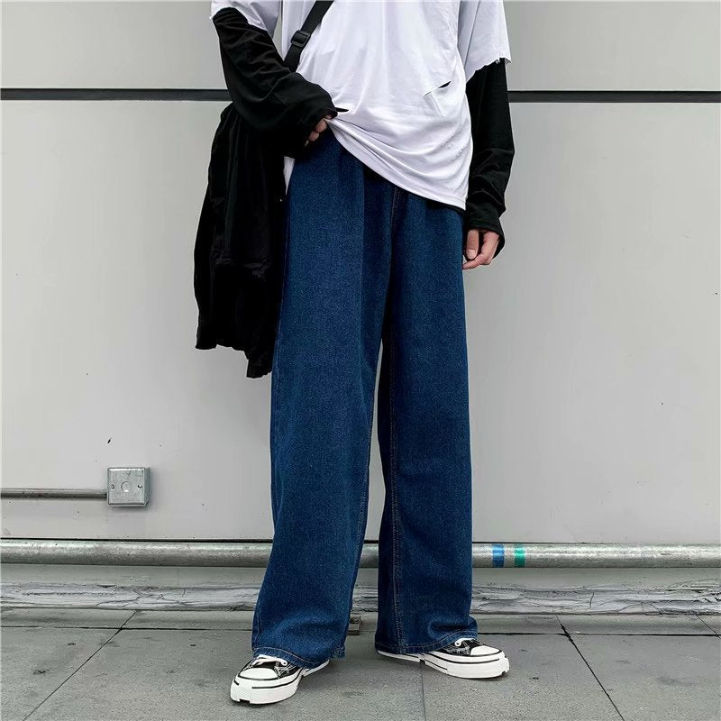 Men's Wide Leg Jeans in Dark Blue