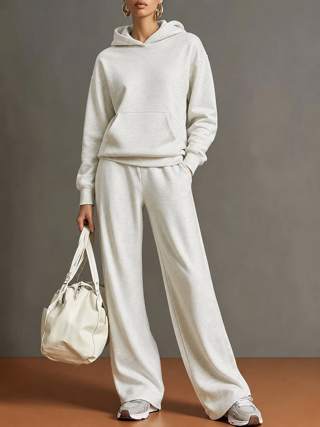 Women's Hoodie and Wide Leg Trouser Set in White