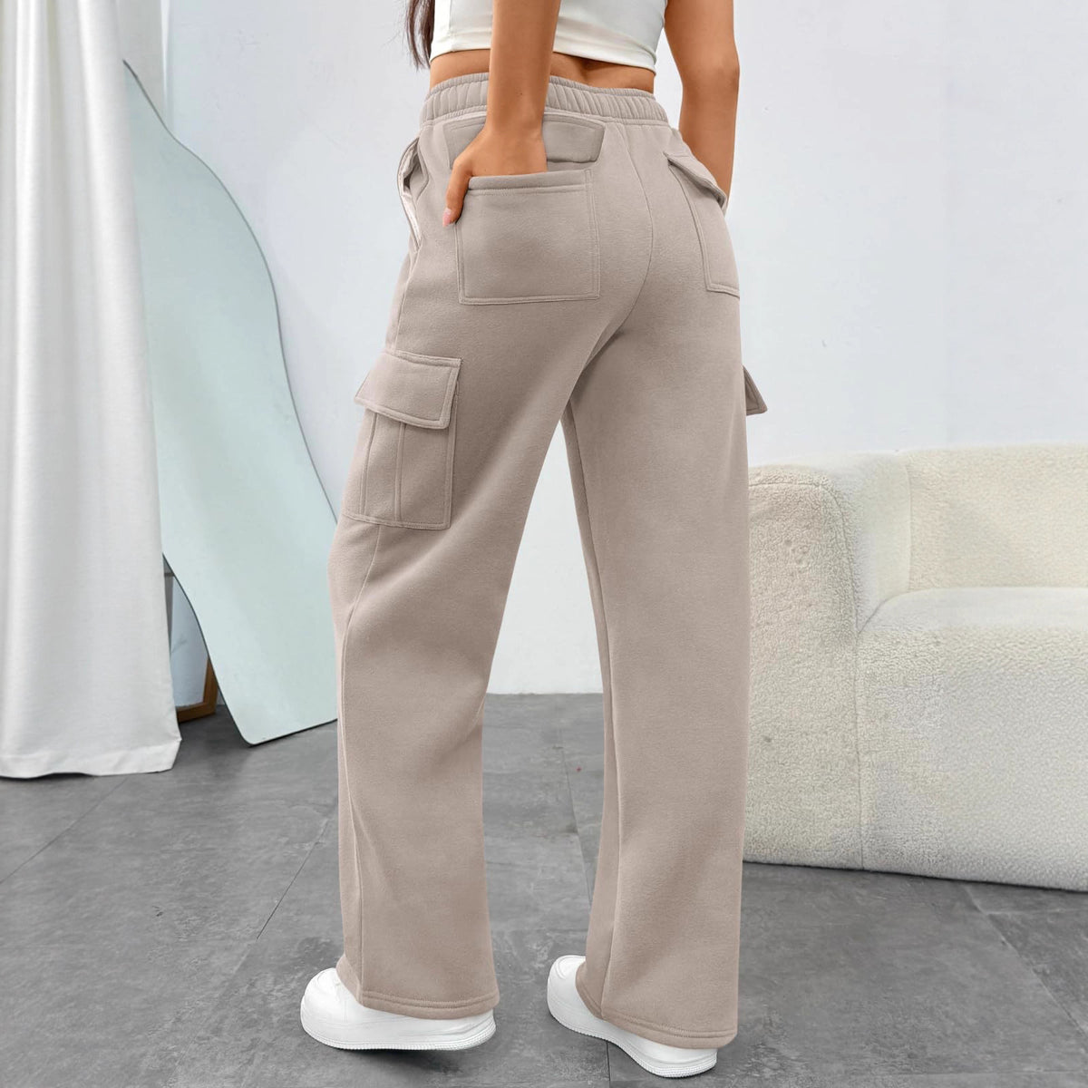 Women's High Waist Wide Leg Cargo Trousers