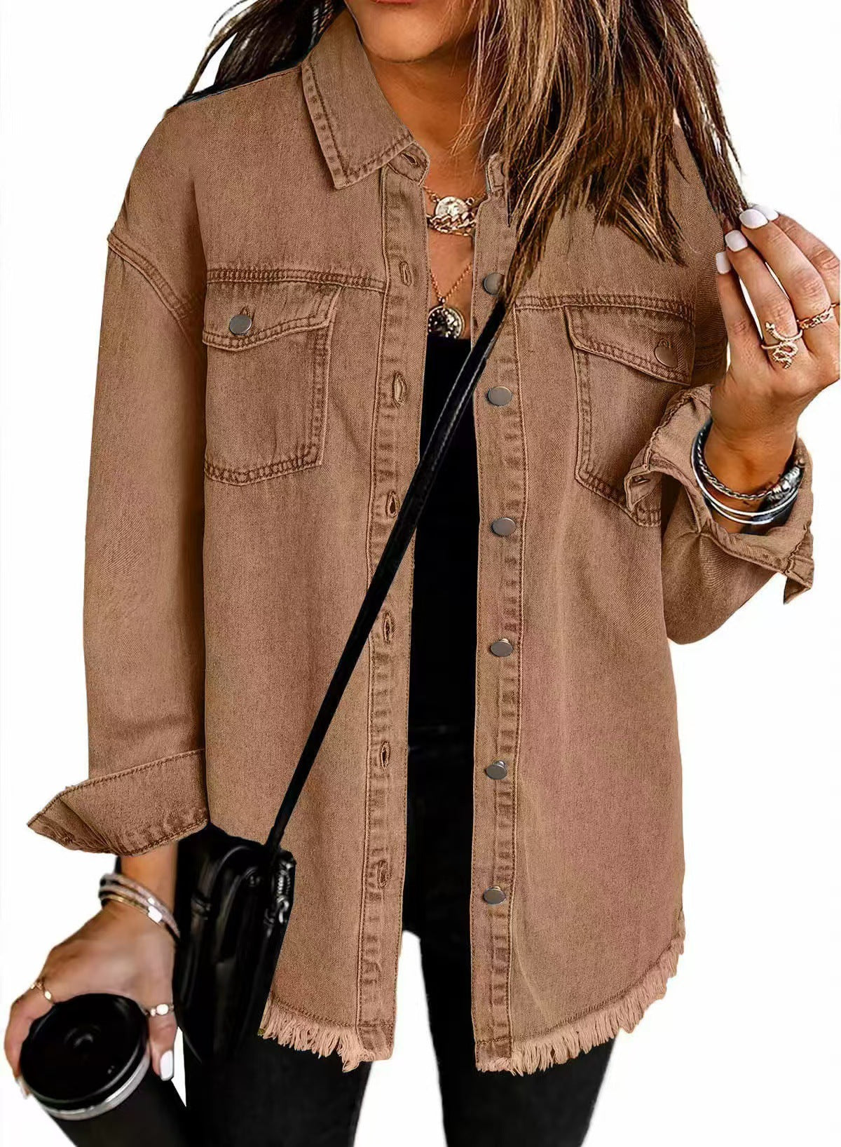 Women's Washed Denim Shirt Jacket | Longline Loose Fit Overshirt