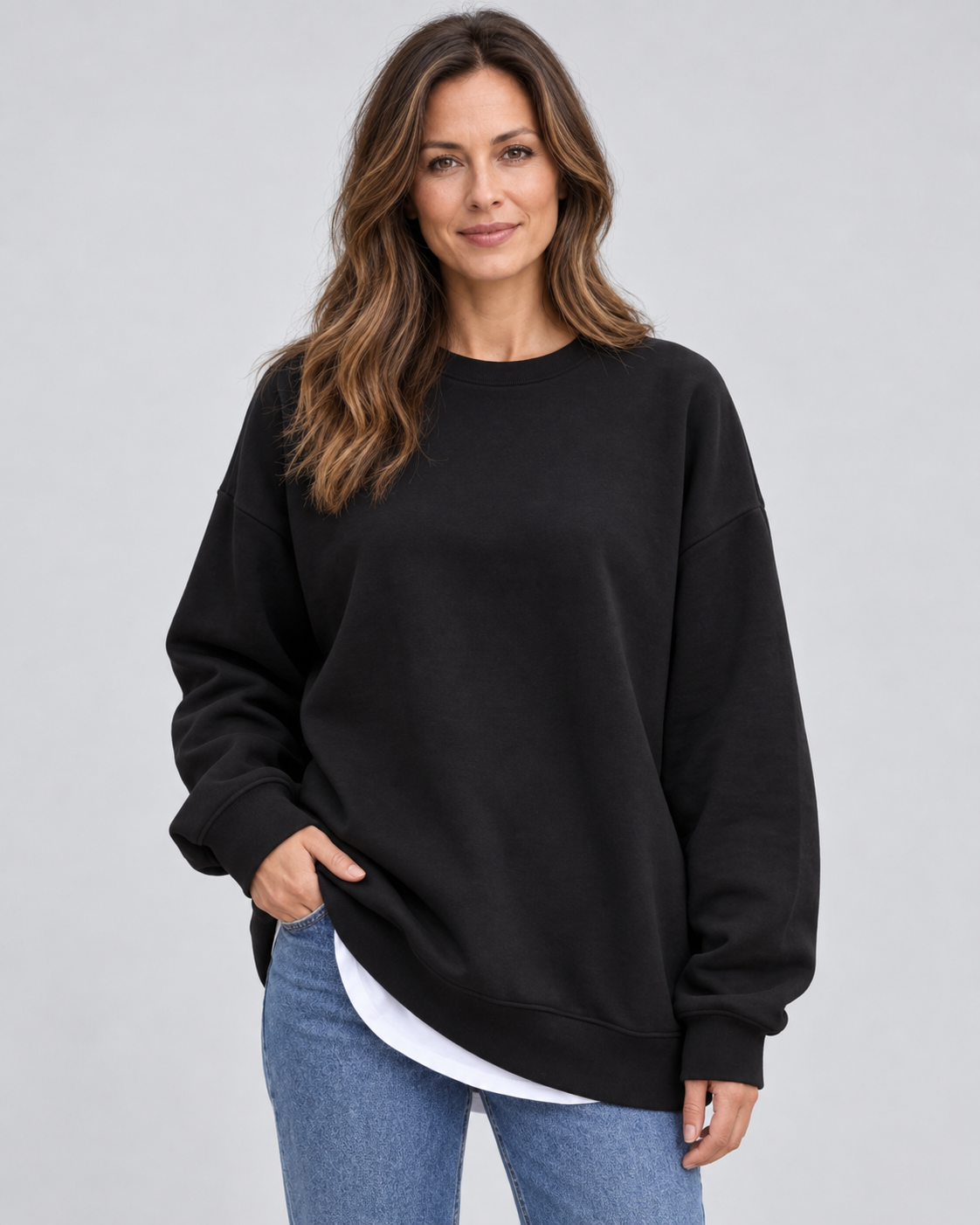 Women's Oversized Crew Neck Sweatshirt in Black