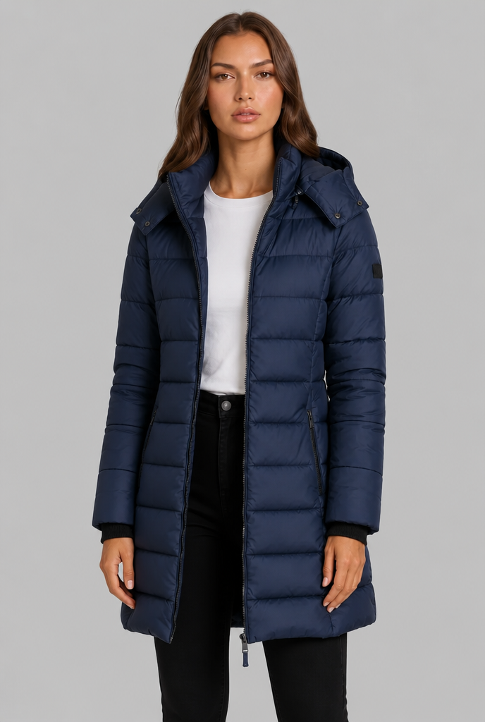 Women's Fitted Puffer Coat in Navy