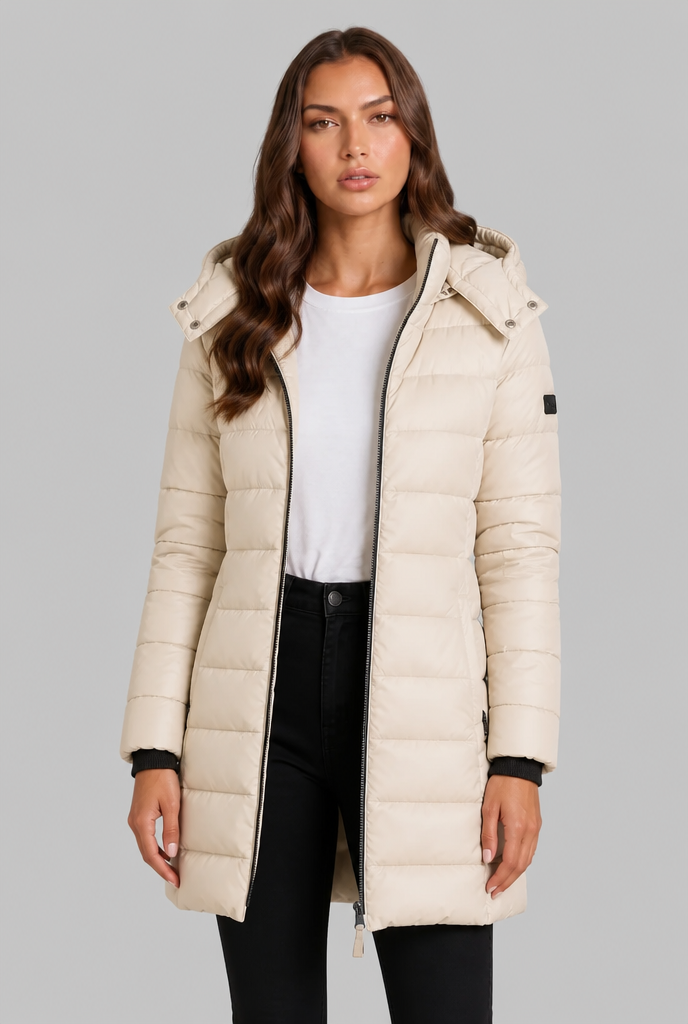 Women's Fitted Puffer Coat in Beige