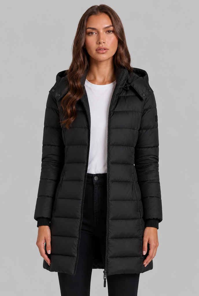 Women's Fitted Puffer Coat in Black