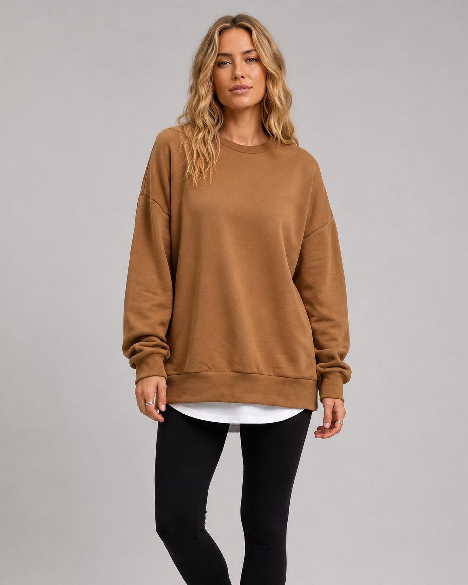 Women's Oversized Crew Neck Sweatshirt in Brown