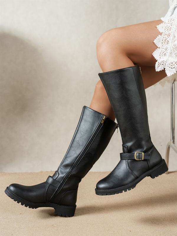 Women's Chunky Sole Knee High Boots in Black