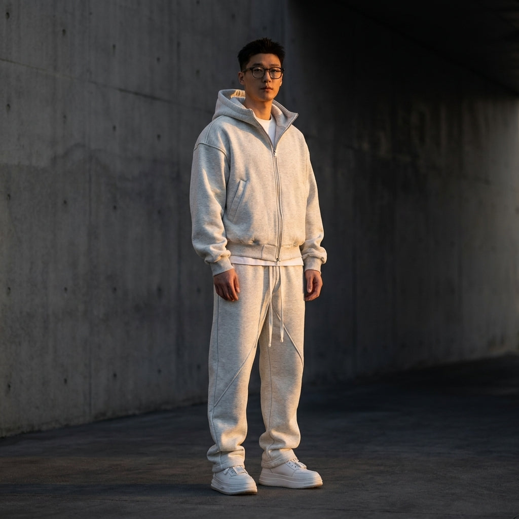 Men's Zip Through Hoodie and Joggers Set in Off-White