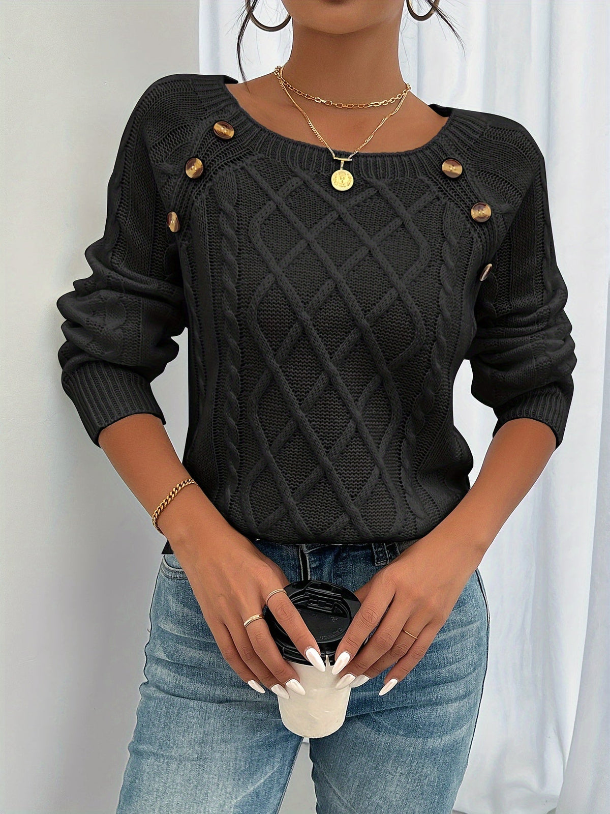 Women's Cable Knit Jumper in Black