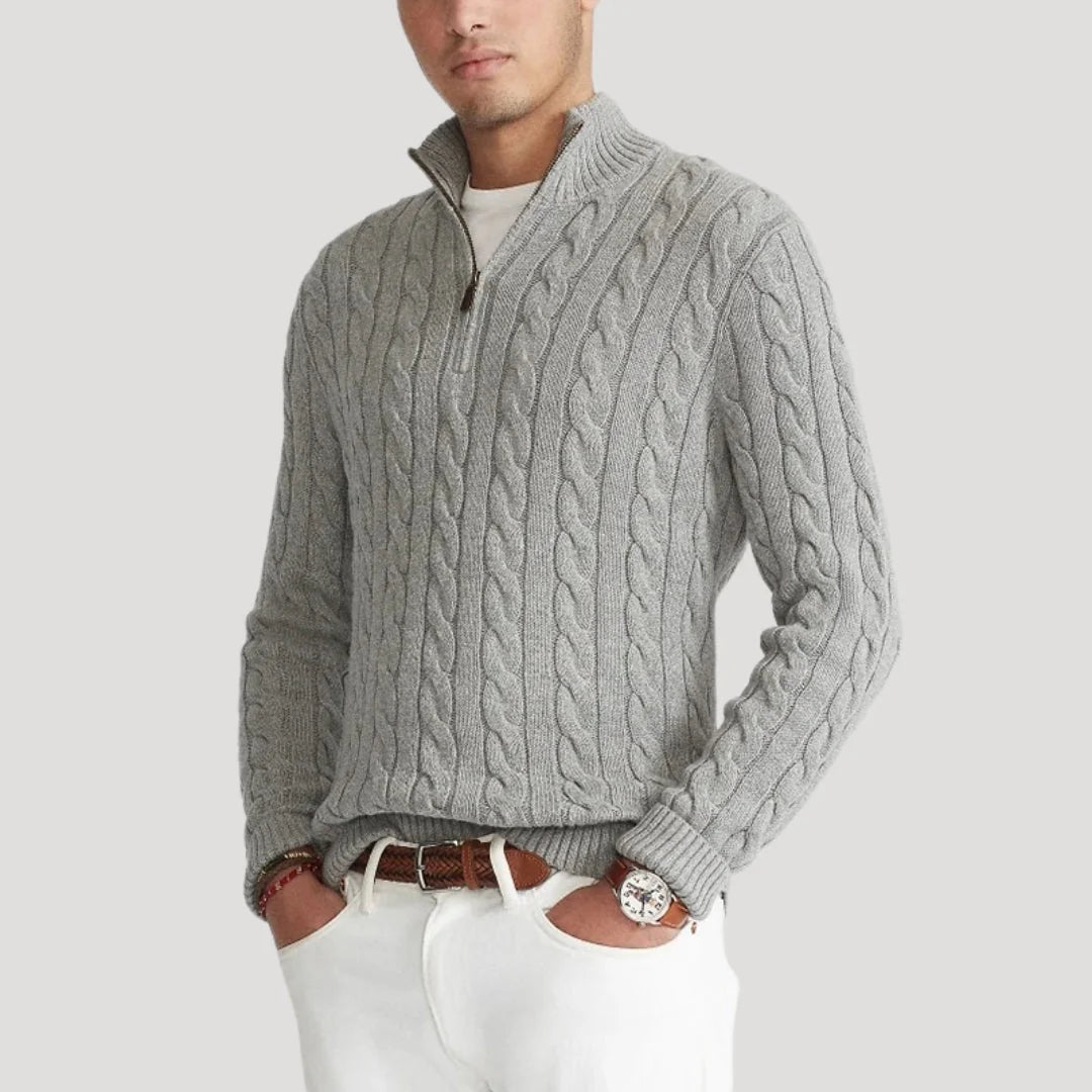 Men's cable-knit zip-through long cardigan — Orvani London