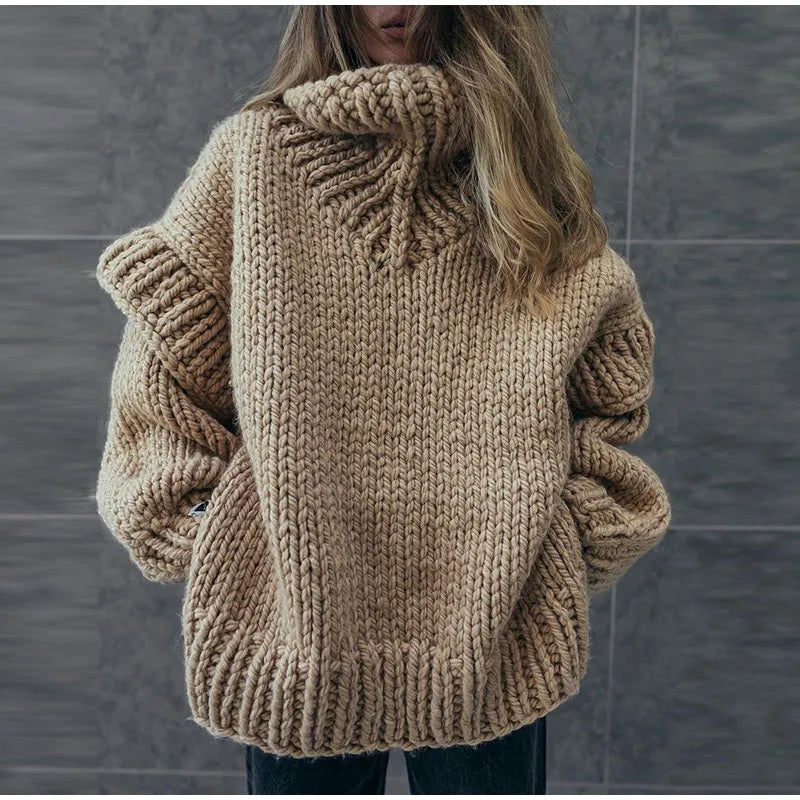 Women's Chunky Roll Neck Jumper in Beige