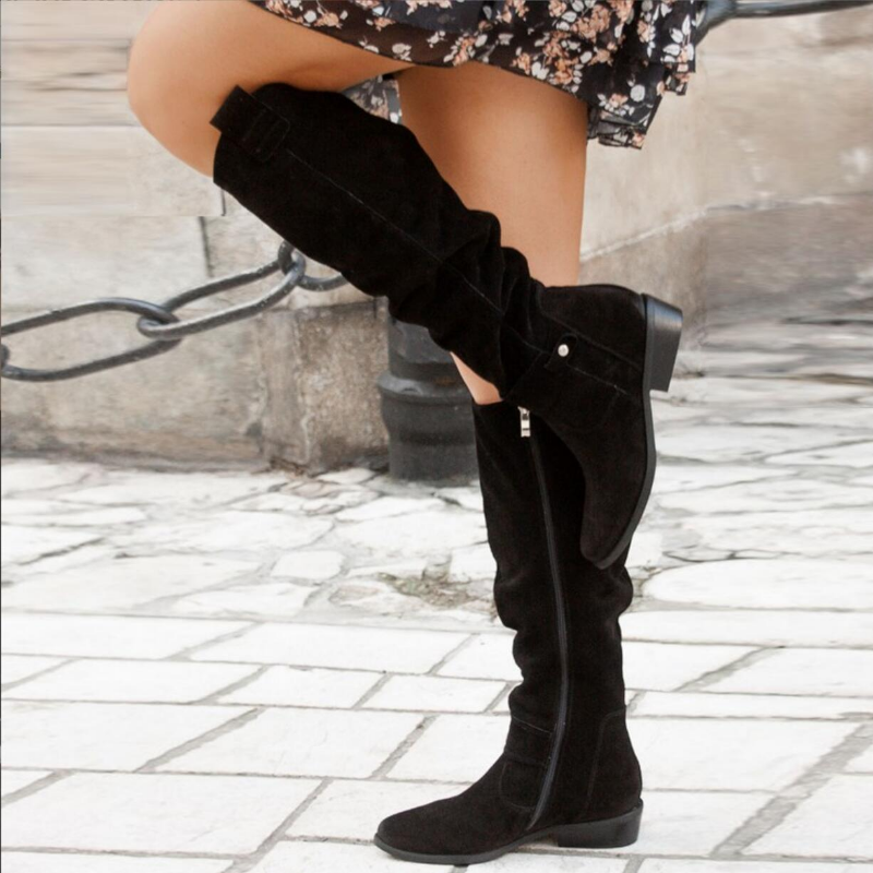 Women's Knee High Flat Boots in Black