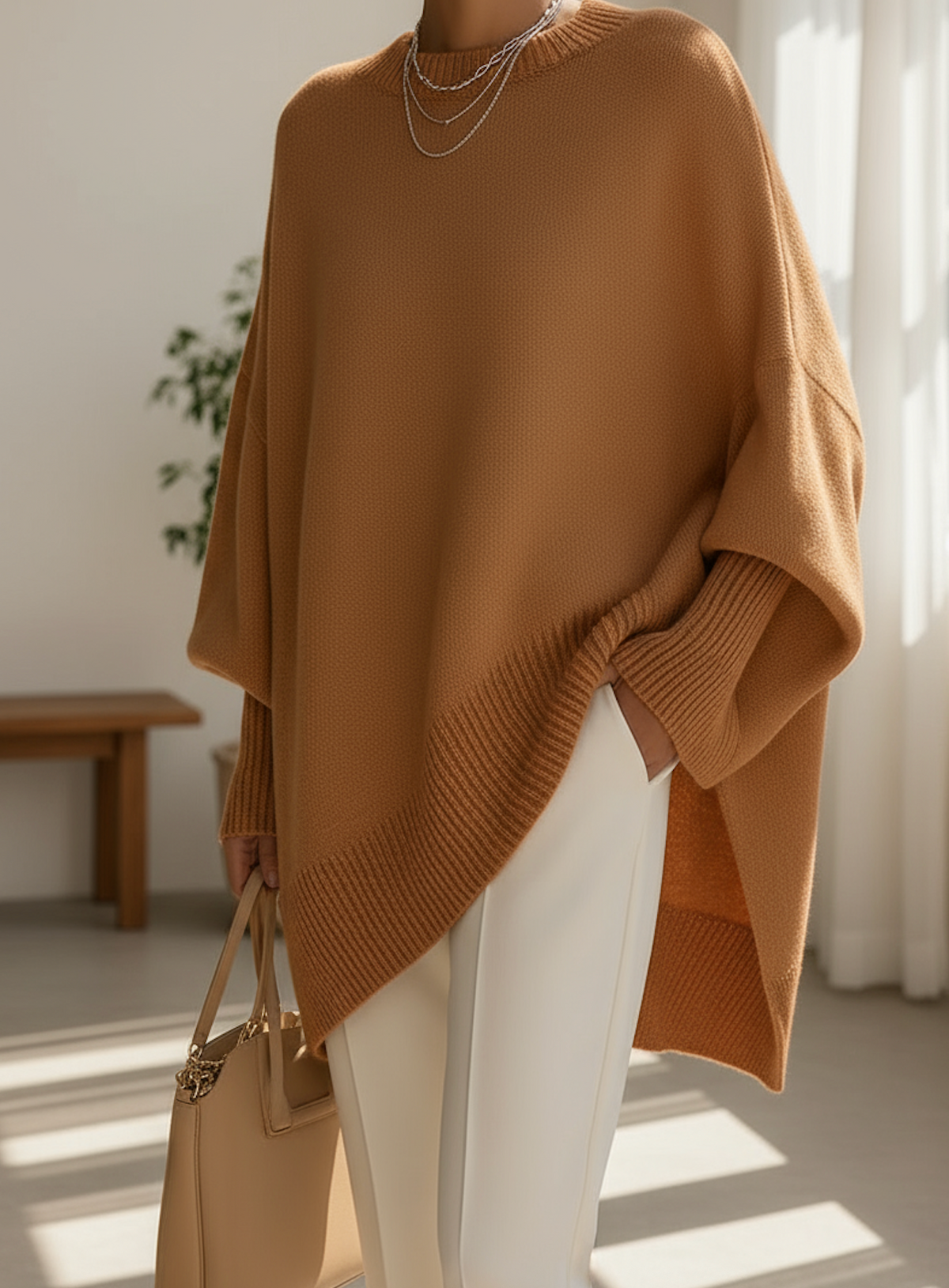 Women's Textured Knit Jumper in Brown
