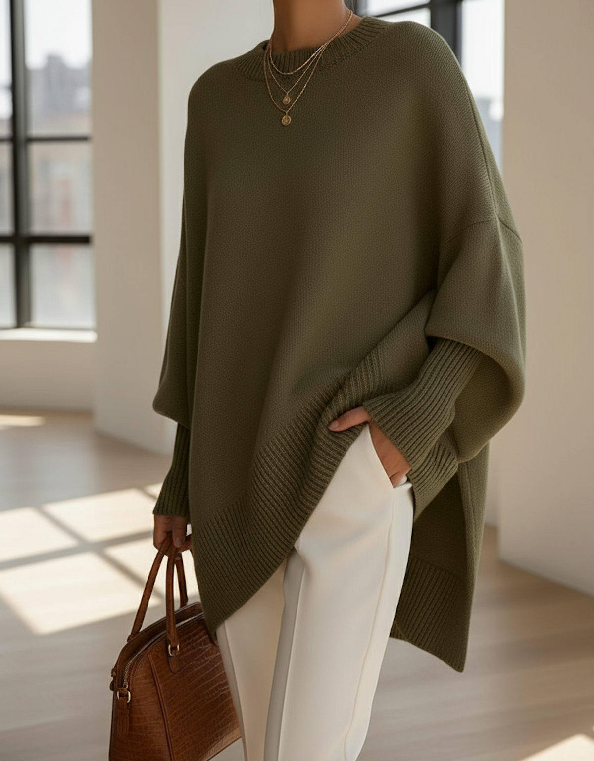 Women's Textured Knit Jumper in Green
